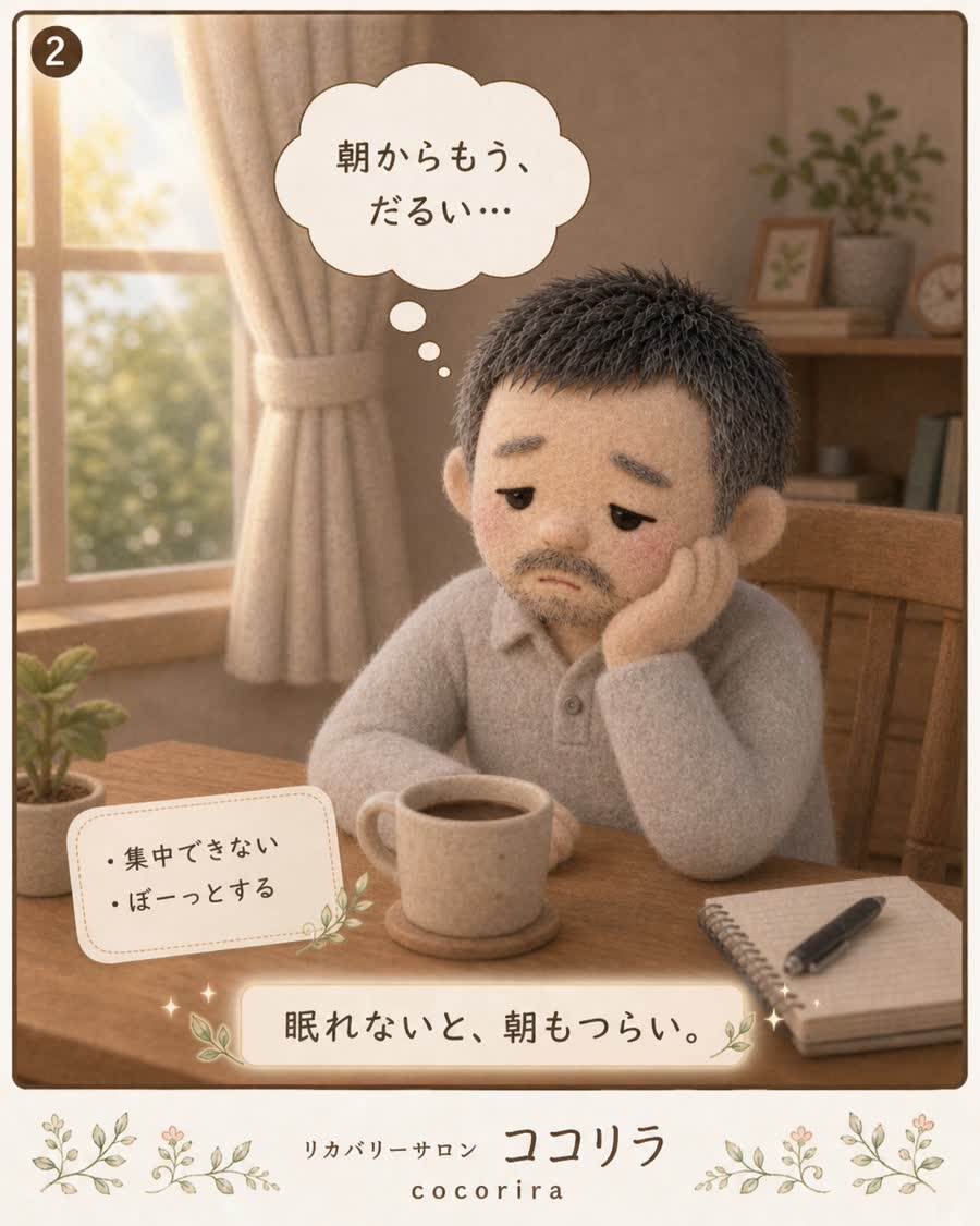 朝からもう、だるい。眠れないと、朝もつらい。